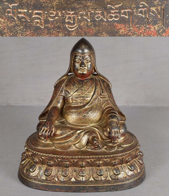 Vintage Tibetan bronze LAMA statue inscribed (1 of 6)