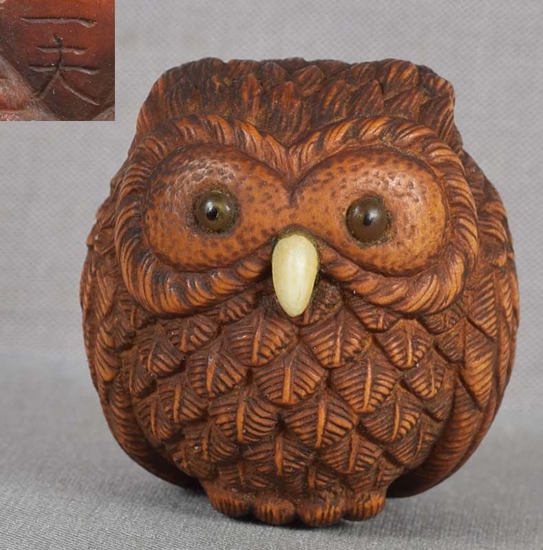 Netsuke PUZZLED OWLET by KAZUO (1 of 6)