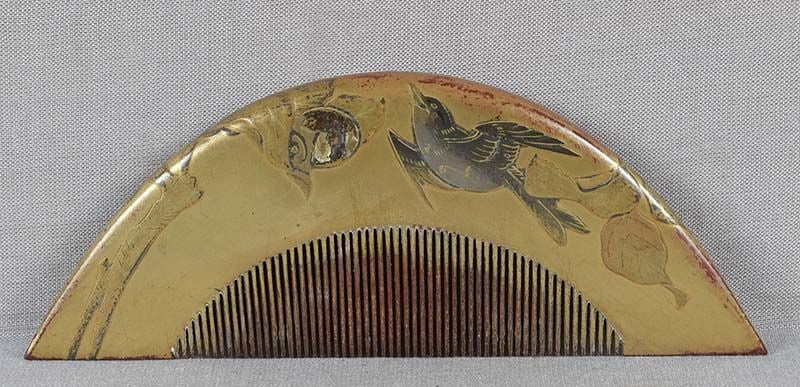 19c Japanese lacquer KUSHI hair COMB long tailed birds (1 of 6)