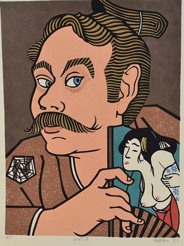 Large artist’s proof print EROTICA COLLECTOR NETZ by CLIFTON KARHU: Large size artist’s proof woodblock print LORD NETZ by Clifton Karhu. Knut Netz was an Austrian shunga (Japanese erotic prints and paintings) collector and a friend of the artist. An artist's pr