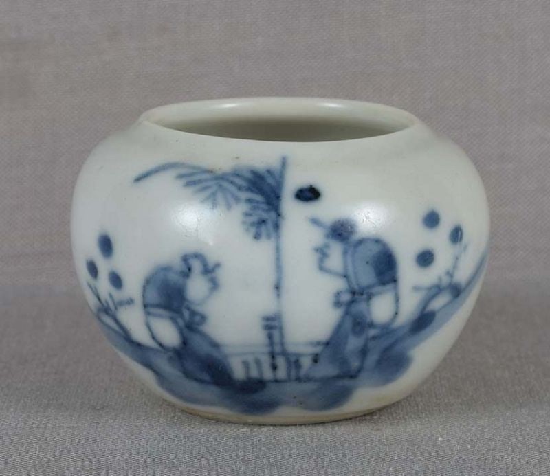 19c Chinese porcelain bird cage BIRD FEEDER / water cup SCHOLARS go (1 of 6)
