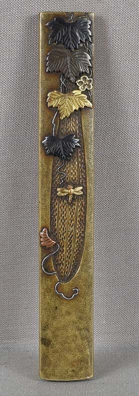 19c sentoku Japanese sword KOZUKA DRAGONFLY & gourd (1 of 5)