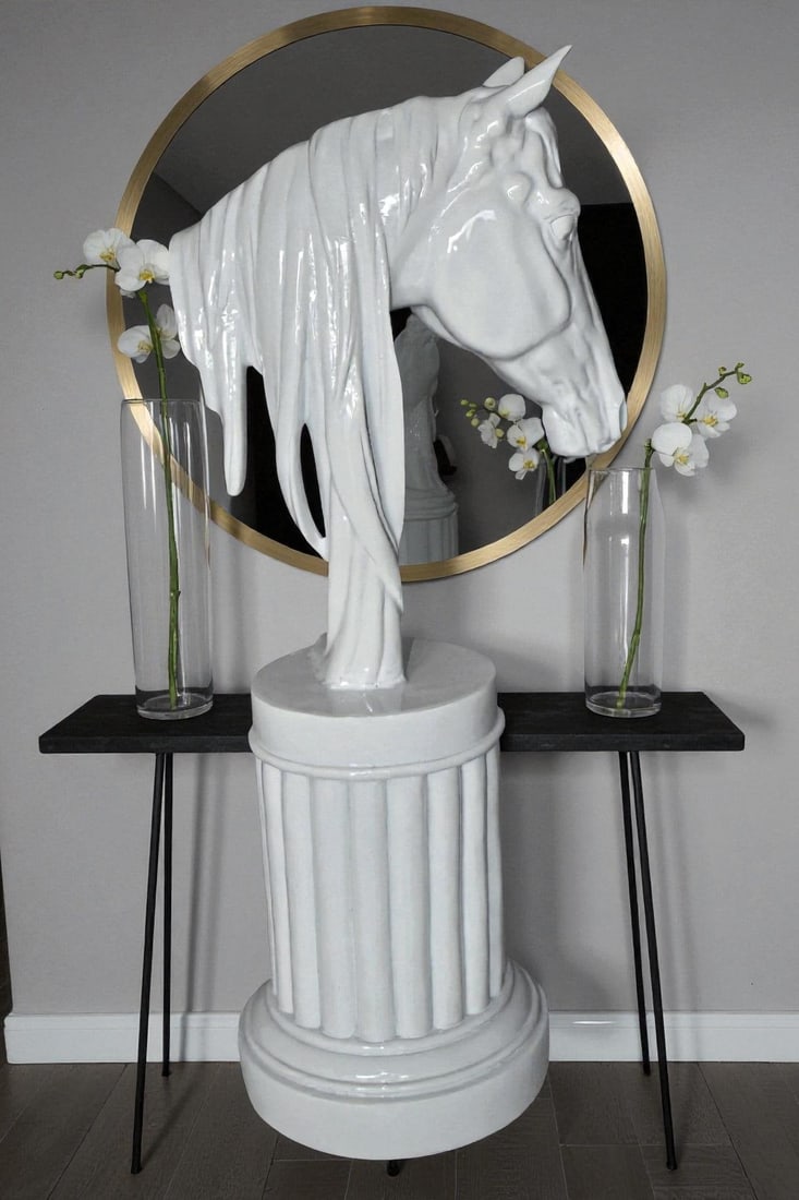Modern Art of a White Horse Bust Statue Made of Resin Size: 10" x 5" x 19"H - 2