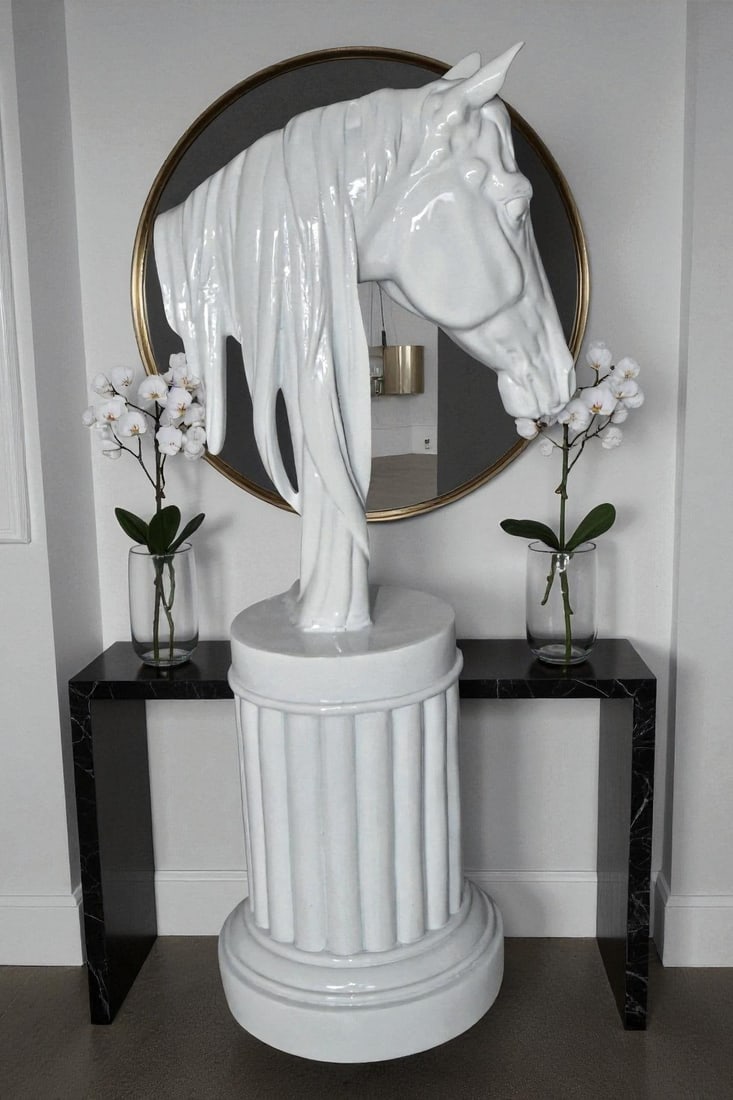 Modern Art of a White Horse Bust Statue Made of Resin Size: 10" x 5" x 19"H - 3