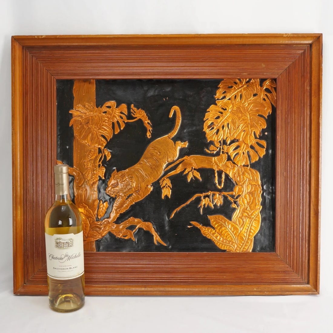 Framed 1960s Copper Relief Tiger Picture - 2