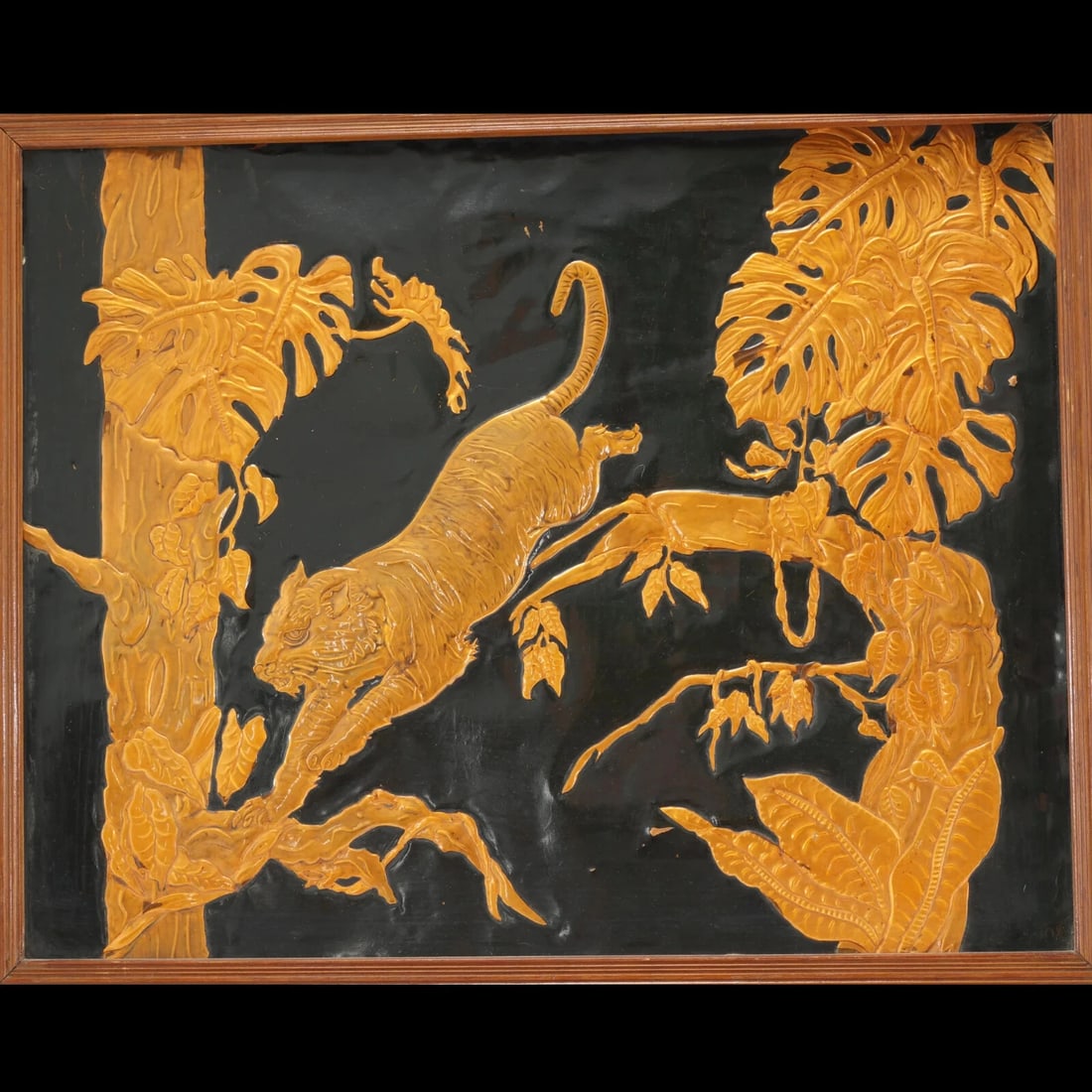 Framed 1960s Copper Relief Tiger Picture - 3