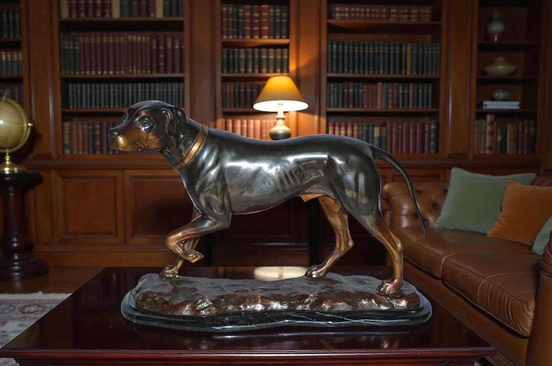 Black Labrador Bronze Statue Mounted on A Marble - Size: 20"L x 8"W x 14"H. - 2