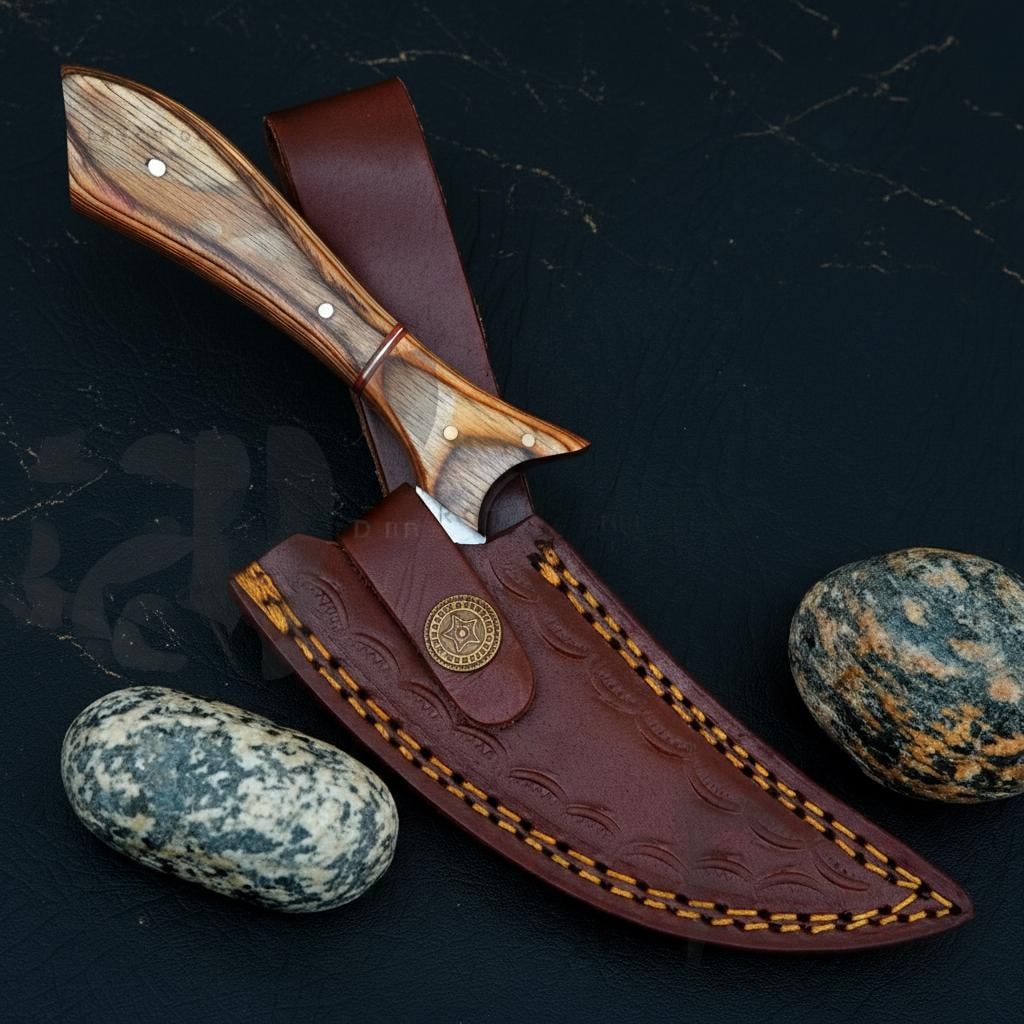 Handmade Full Tang Hunting Knife with Gut Hook 9.5" Double Edged Fixed Blade Rosewood Handle - 6
