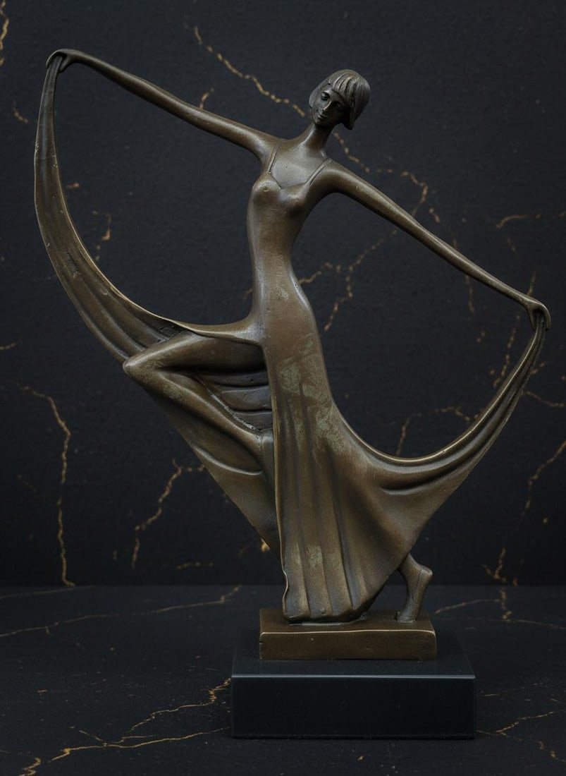 Signed Milo Bronze Sculpture of a Graceful Dancer Art Deco Statue on Marble Base - 2