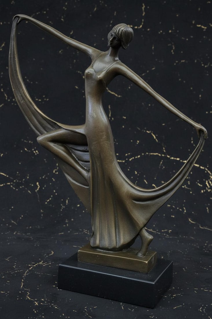 Signed Milo Bronze Sculpture of a Graceful Dancer Art Deco Statue on Marble Base - 4