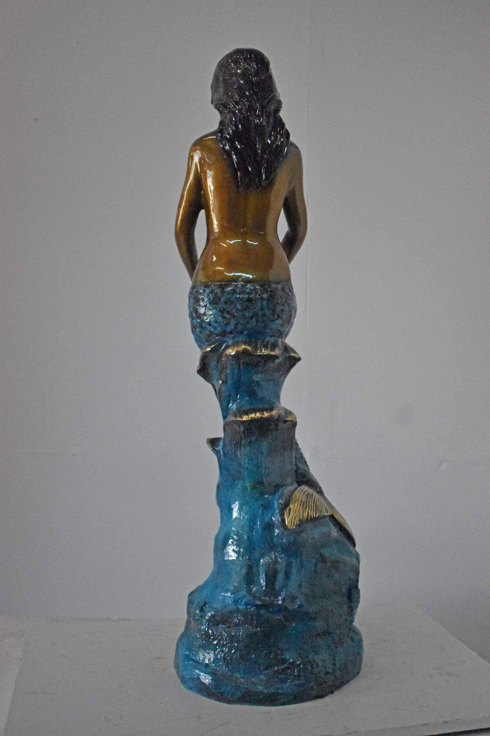 Mermaid Holding Two Fish Bronze Statue Color Finish - Size: 14" x 14" x 43"H. - 4
