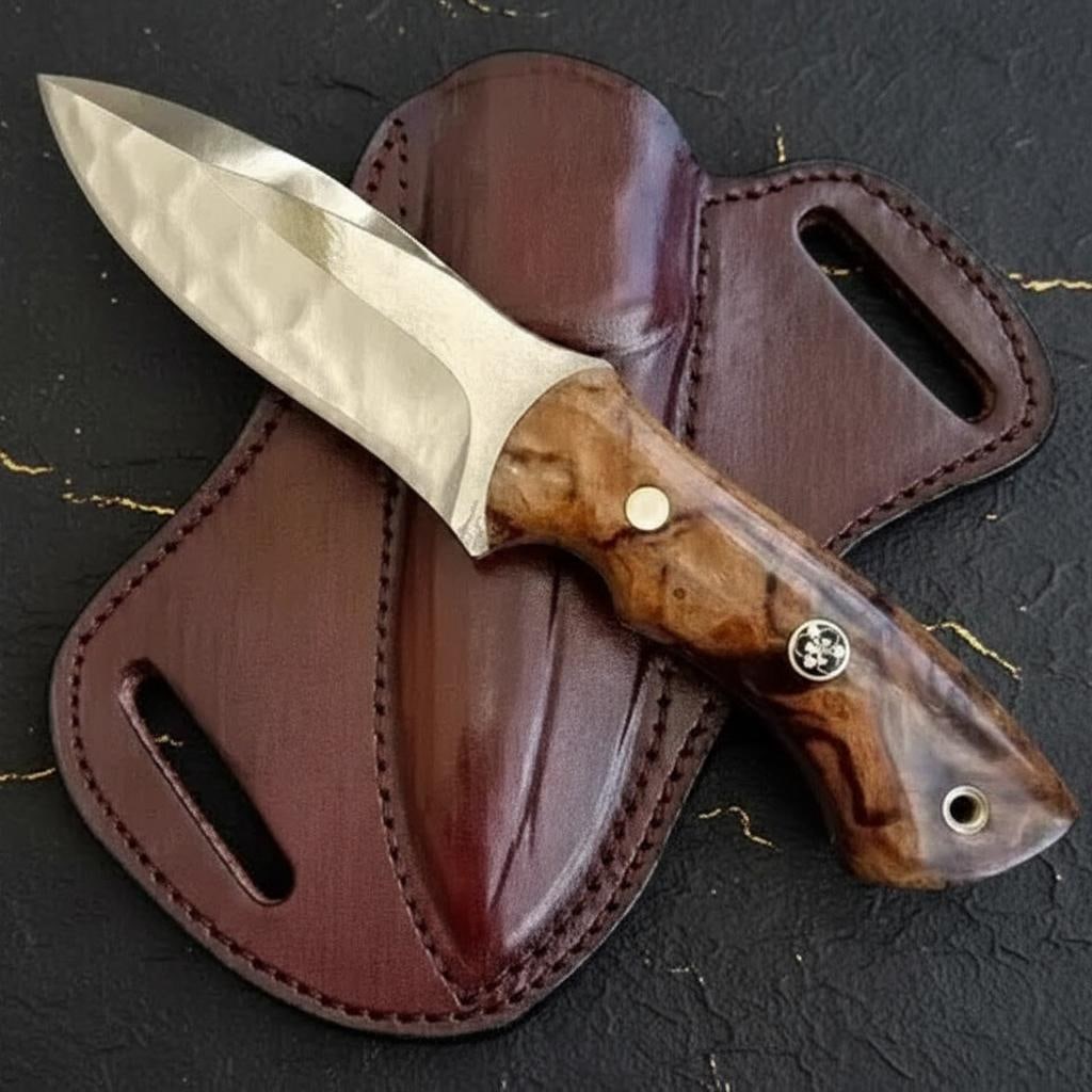 Handcrafted 1095 Steel Fixed Blade Hunting Knife with Rosewood Handle & USA Scout Sheath (1 of 4)