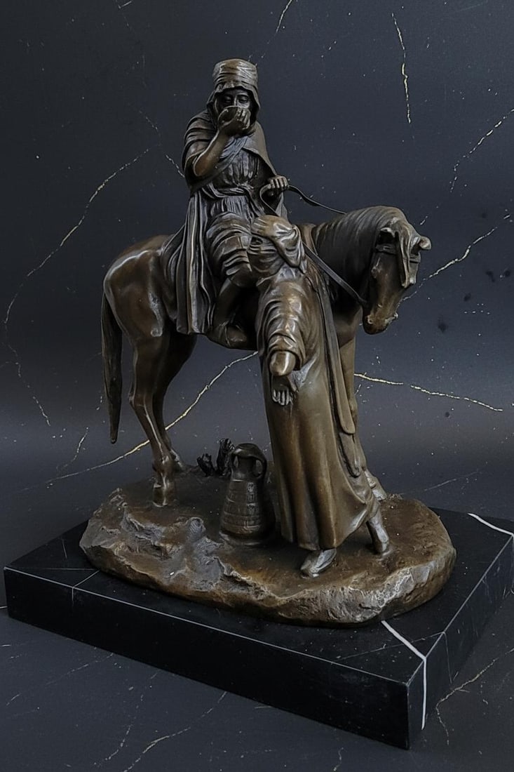 Orientalist Bronze Sculpture of an Arab Man on Horseback After A. Dubucand, French Art Statue - 2
