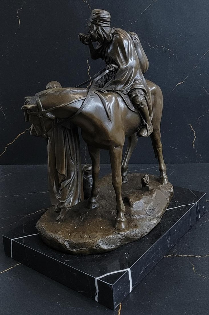 Orientalist Bronze Sculpture of an Arab Man on Horseback After A. Dubucand, French Art Statue - 4