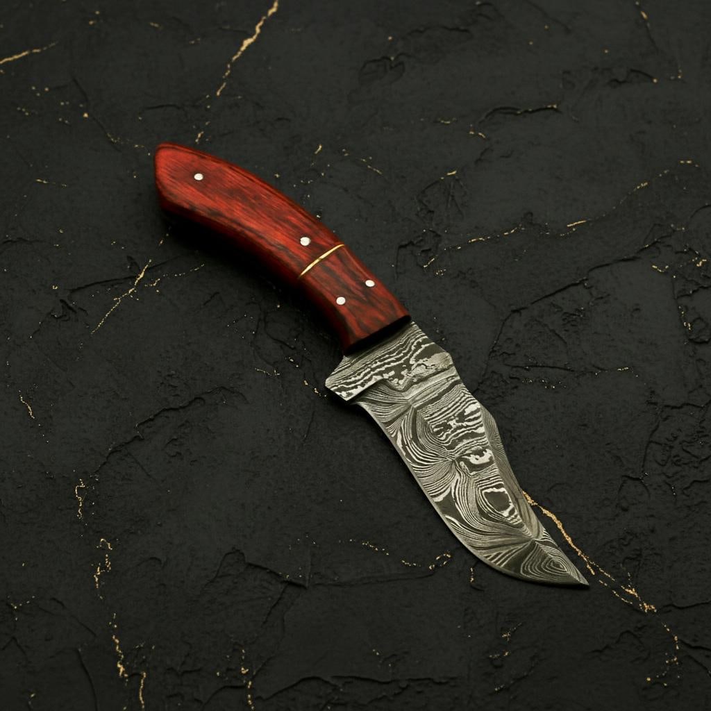 Hand Forged Damascus Steel Hunting Knife with Rosewood Handle, 8" Fixed Blade - 2