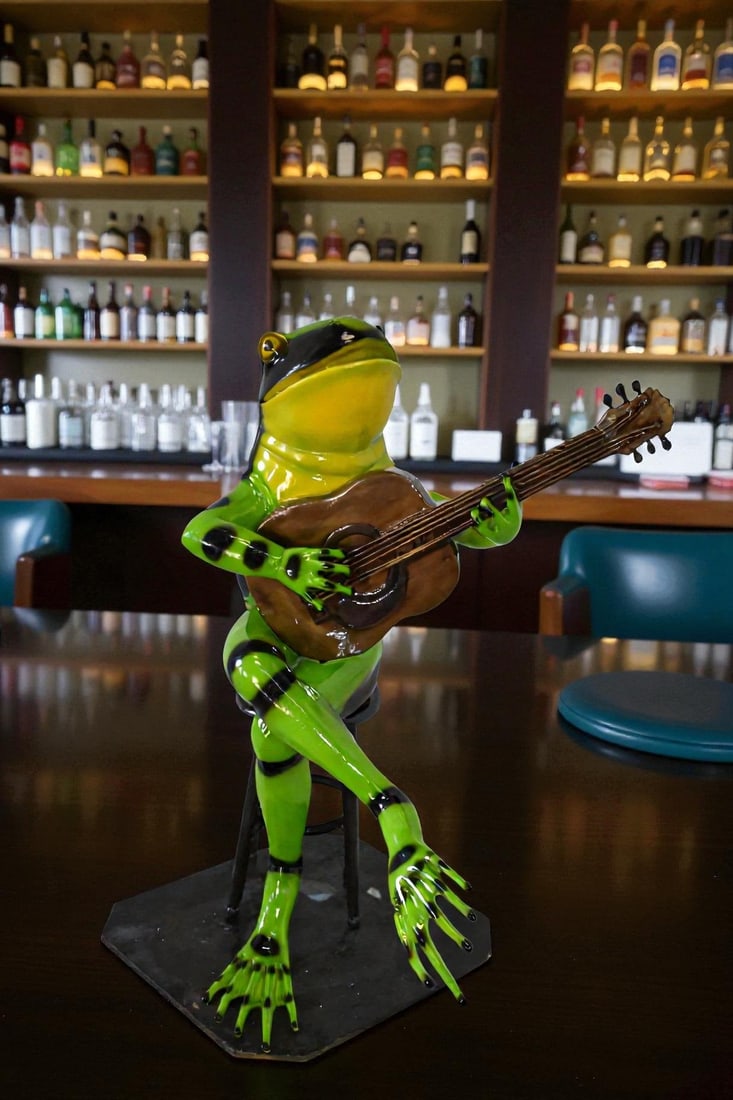 Green Frog Playing the Guitar Bronze Statue Size: 23" x 21" x 29"H - 2