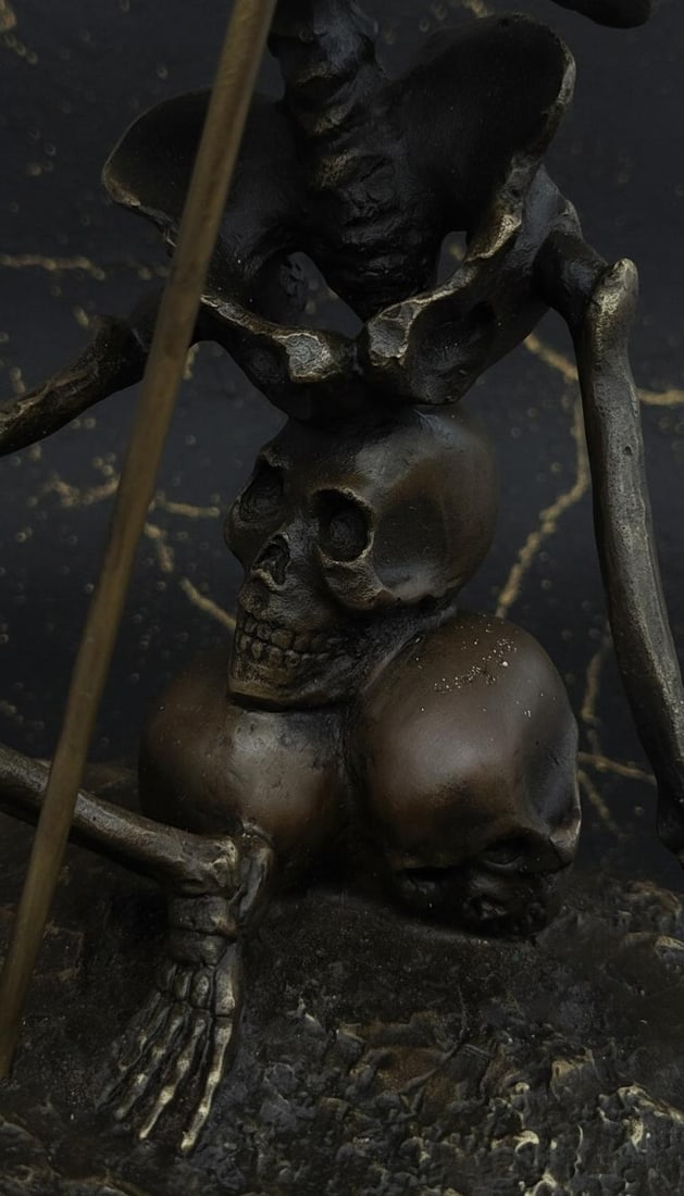 Skeleton Warrior on Skull Bronze Statue by Milo Modern Macabre Art Figure - 5