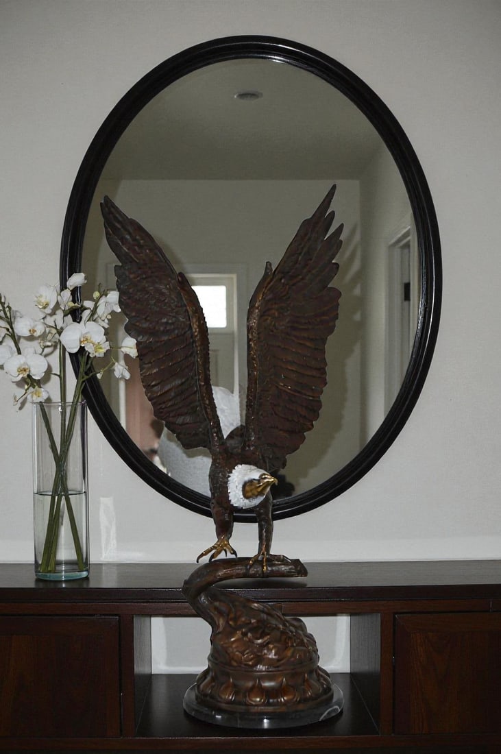 Eagle Coming to a Landing on a Branch Bronze Statue - Size: 15"L x 15"W x 31"H - 3