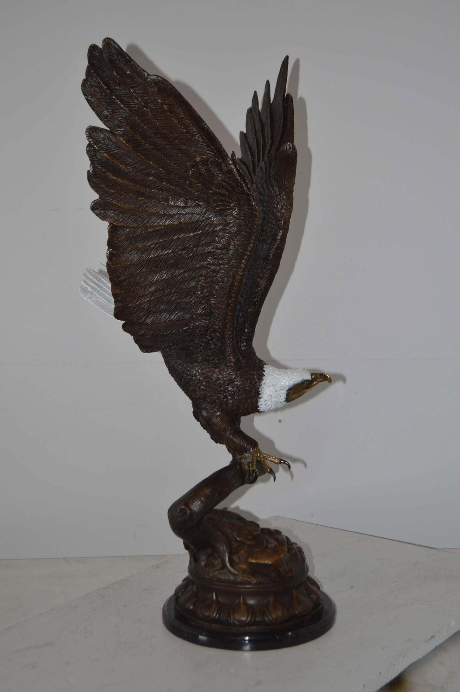 Eagle Coming to a Landing on a Branch Bronze Statue - Size: 15"L x 15"W x 31"H - 5