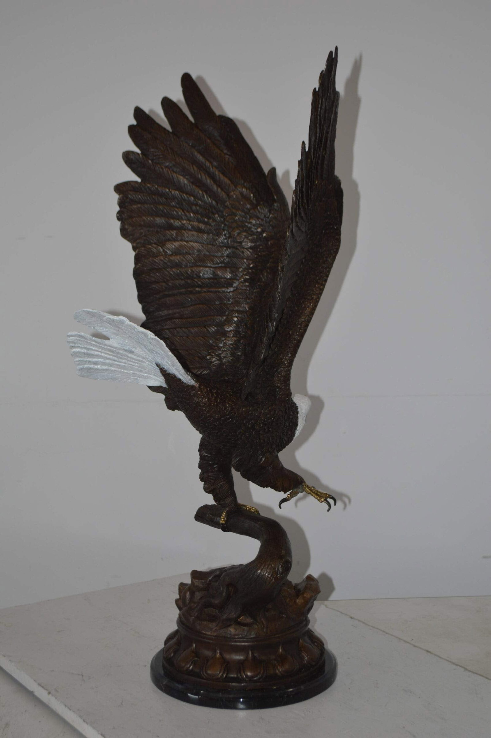 Eagle Coming to a Landing on a Branch Bronze Statue - Size: 15"L x 15"W x 31"H - 7