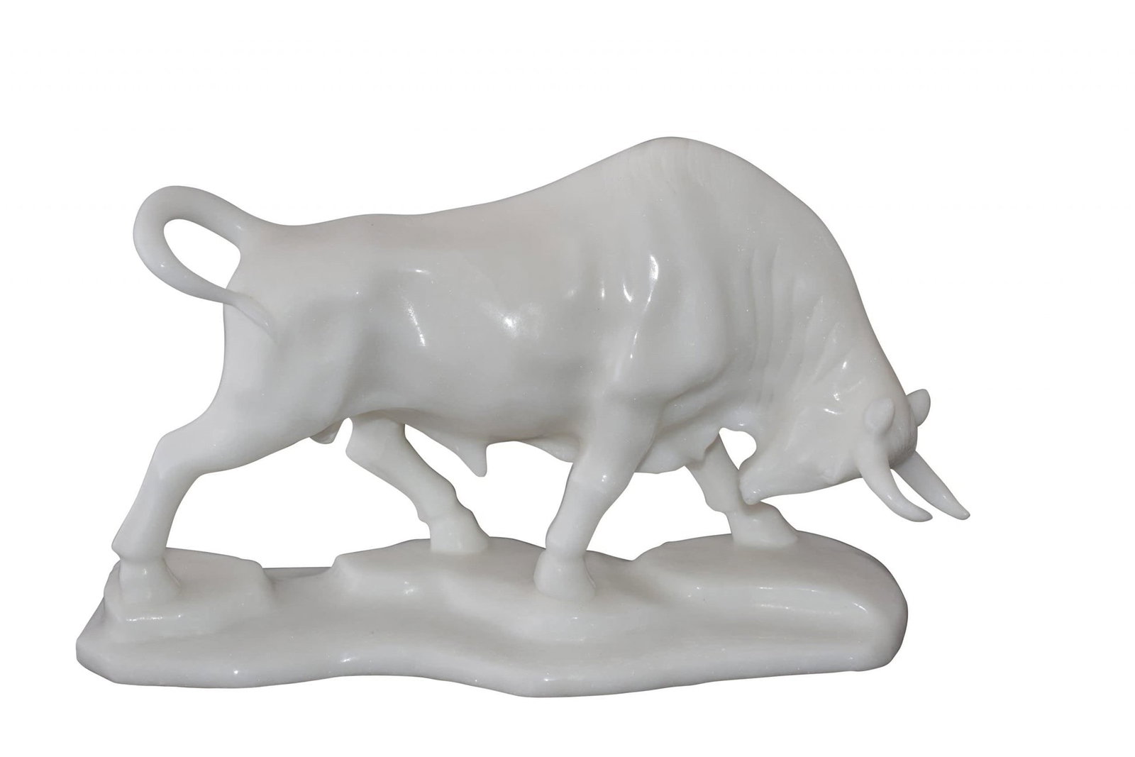 Wall Street Bull Made of White Marble Size: 11" x 5" x 7"H: Title:Wall Street Bull Made of White Marble Size: 11" x 5" x 7"HDescription:A small replica made from marble of the giant Charging Bull in New York, which is sometimes referred to as the Wall Street