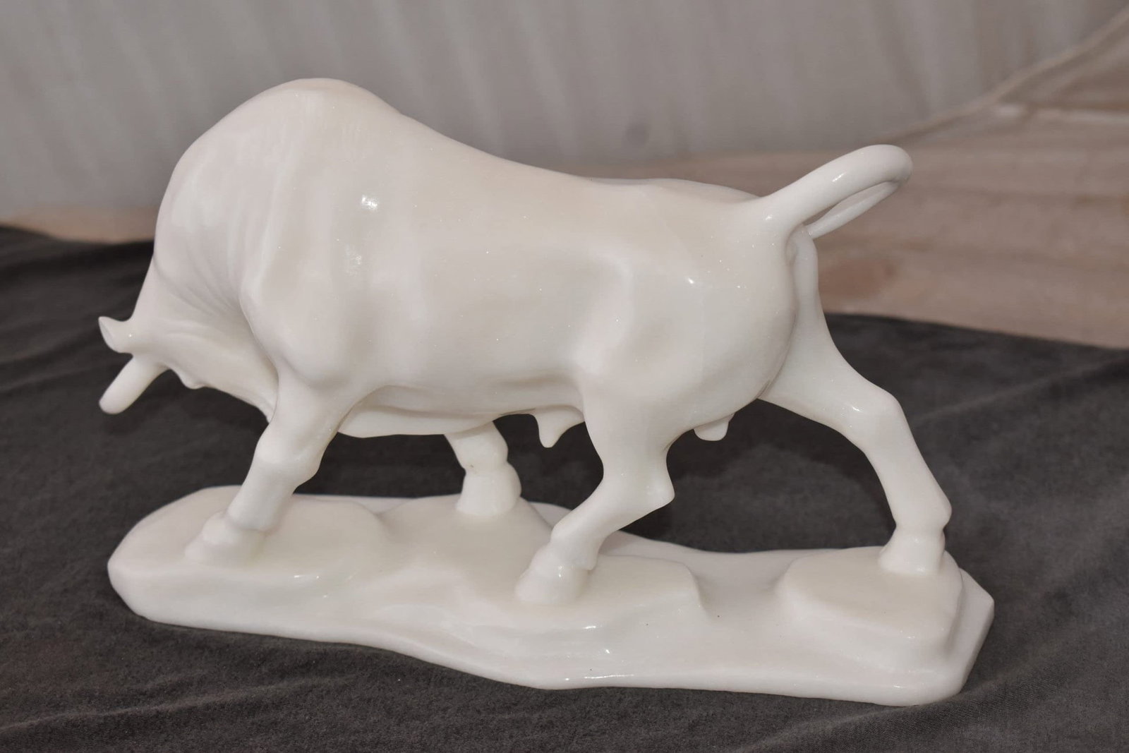 Wall Street Bull Made of White Marble Size: 11" x 5" x 7"H - 6