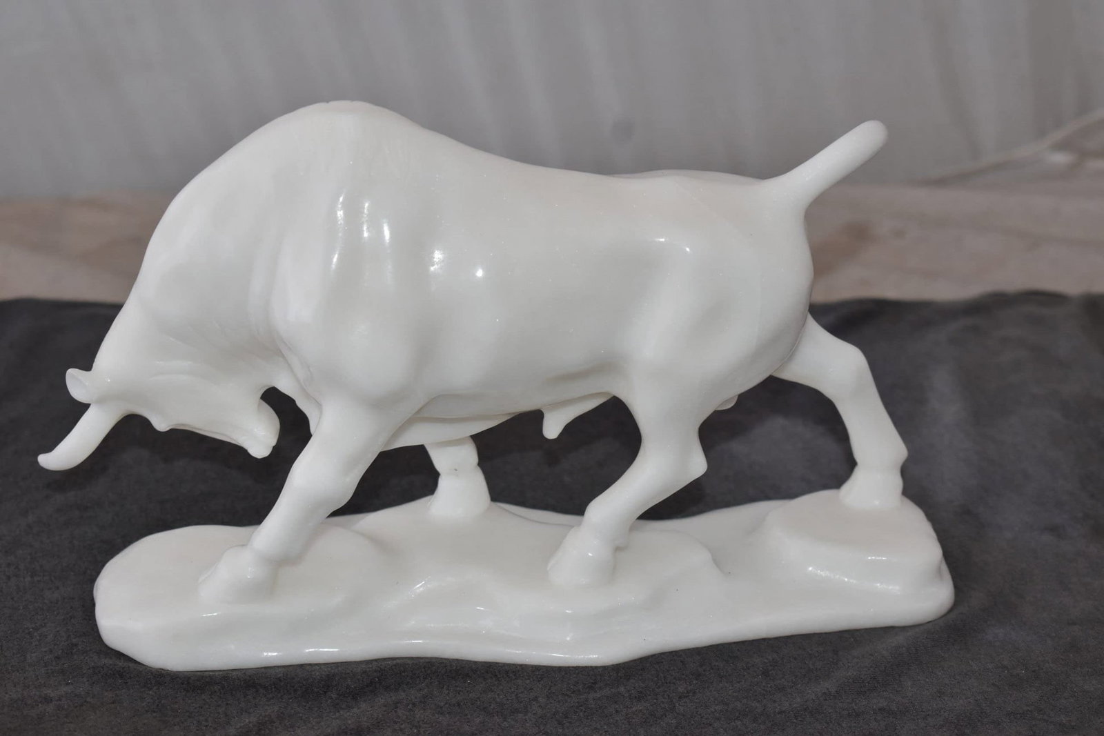 Wall Street Bull Made of White Marble Size: 11" x 5" x 7"H - 7