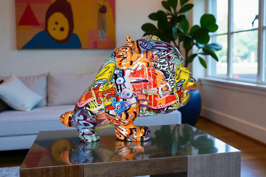Modern Art Graffiti Bulldog Statue Made of Resin Size: 11" x 5" x 7"H - 2
