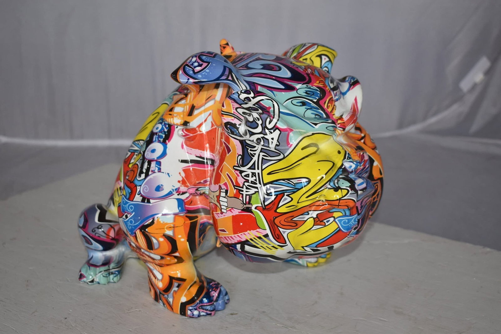 Modern Art Graffiti Bulldog Statue Made of Resin Size: 11" x 5" x 7"H - 4