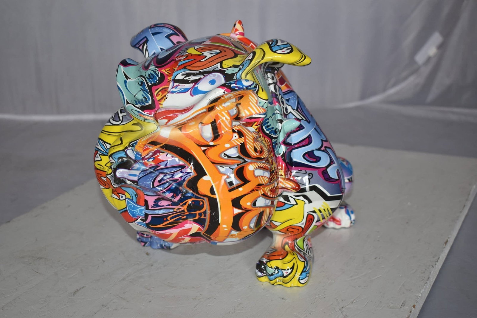 Modern Art Graffiti Bulldog Statue Made of Resin Size: 11" x 5" x 7"H - 7