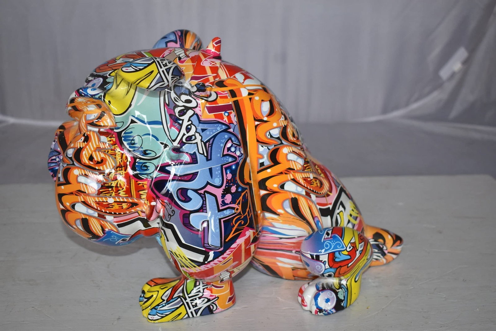 Modern Art Graffiti Bulldog Statue Made of Resin Size: 11" x 5" x 7"H - 8
