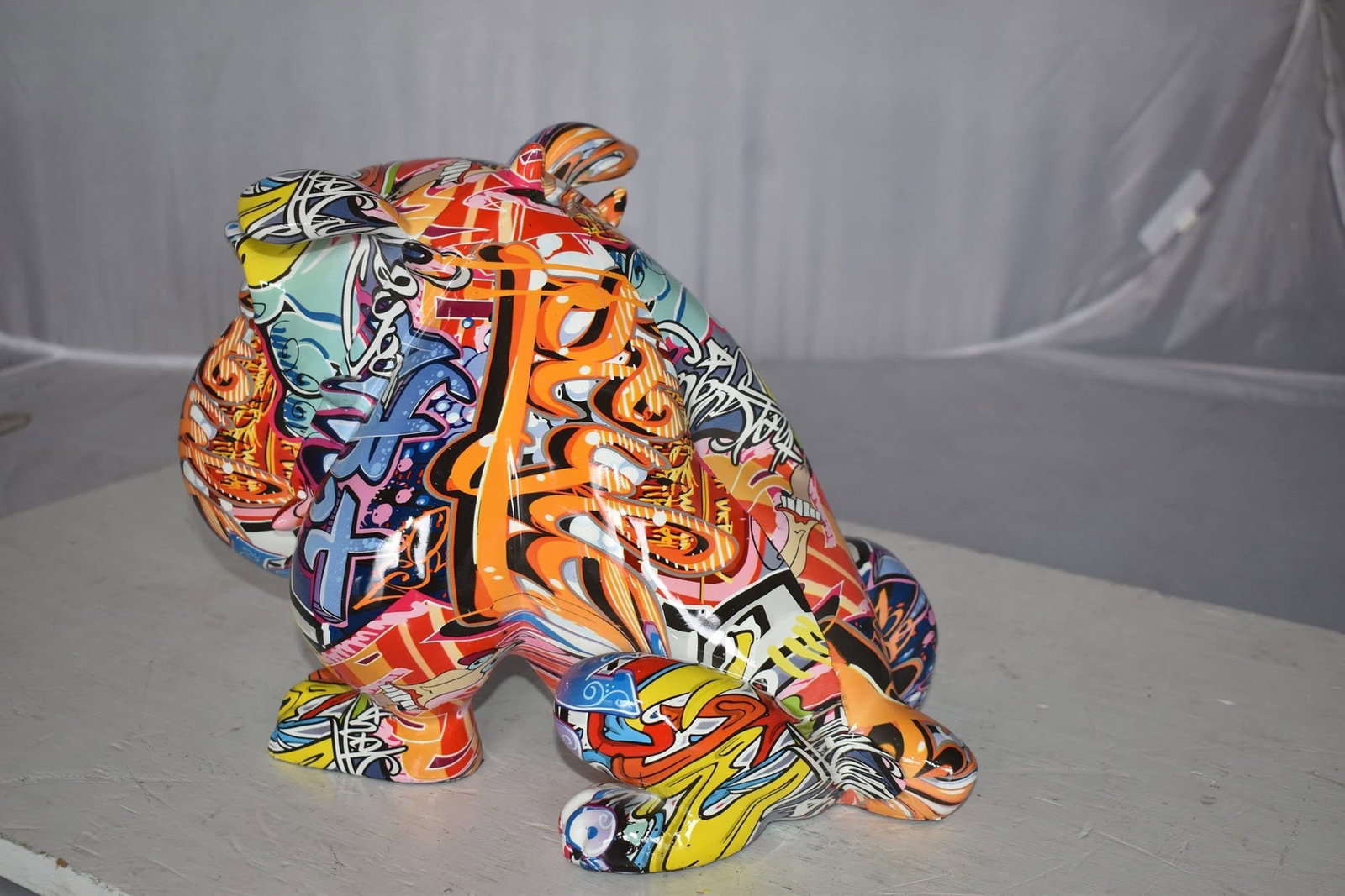 Modern Art Graffiti Bulldog Statue Made of Resin Size: 11" x 5" x 7"H - 9