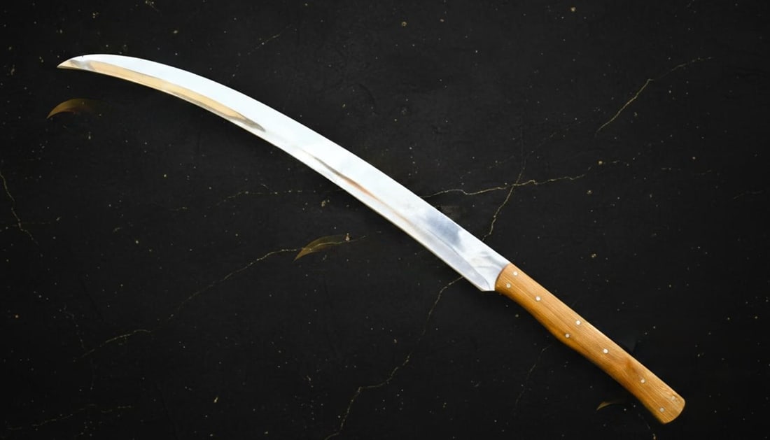 Battle Ready D2 Tool Steel Sword, Hand Forged 33" Curved Blade & Rosewood Grip - 3