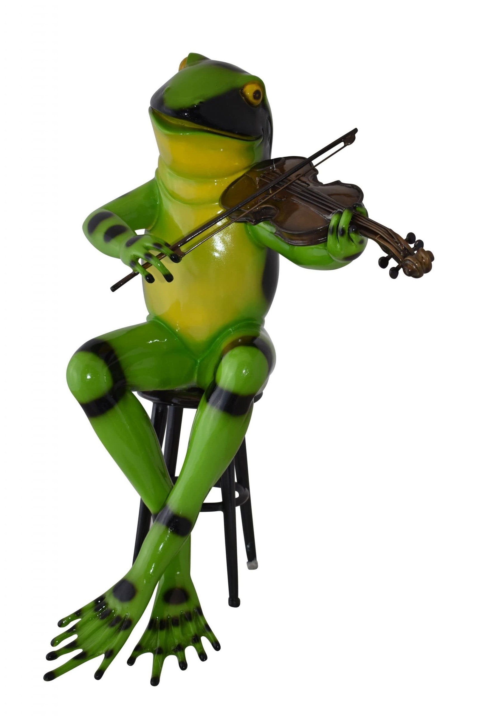 Musical Green Frog Bronze Statue - Playing Violin Sculpture - Perfect for Home or Office, 20"L x: Title:Musical Green Frog Bronze Statue - Playing Violin Sculpture - Perfect for Home or Office, 20"L x 18"W x 30"HDescription:Enjoy this humorous bronze statue of a relaxed green frog strumming away