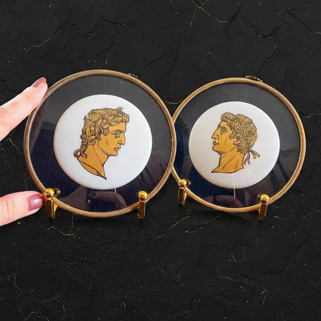 Pair of Vintage 1950s Roman Wall Plaques Julius Caesar Motif Mid-Century Decor - 6