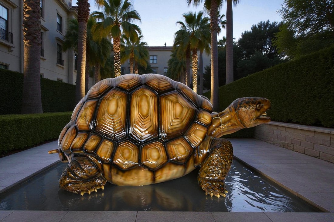 Giant Tortoise Turtle Fountain Light Brown Finish Bronze Statue 24"x 38" x 16"H - 2