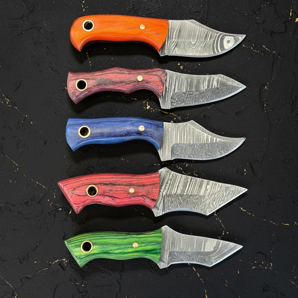 Hand Forged Damascus Steel Skinner Knife Set, Lot of 10 with Pakka Wood Handles - 3