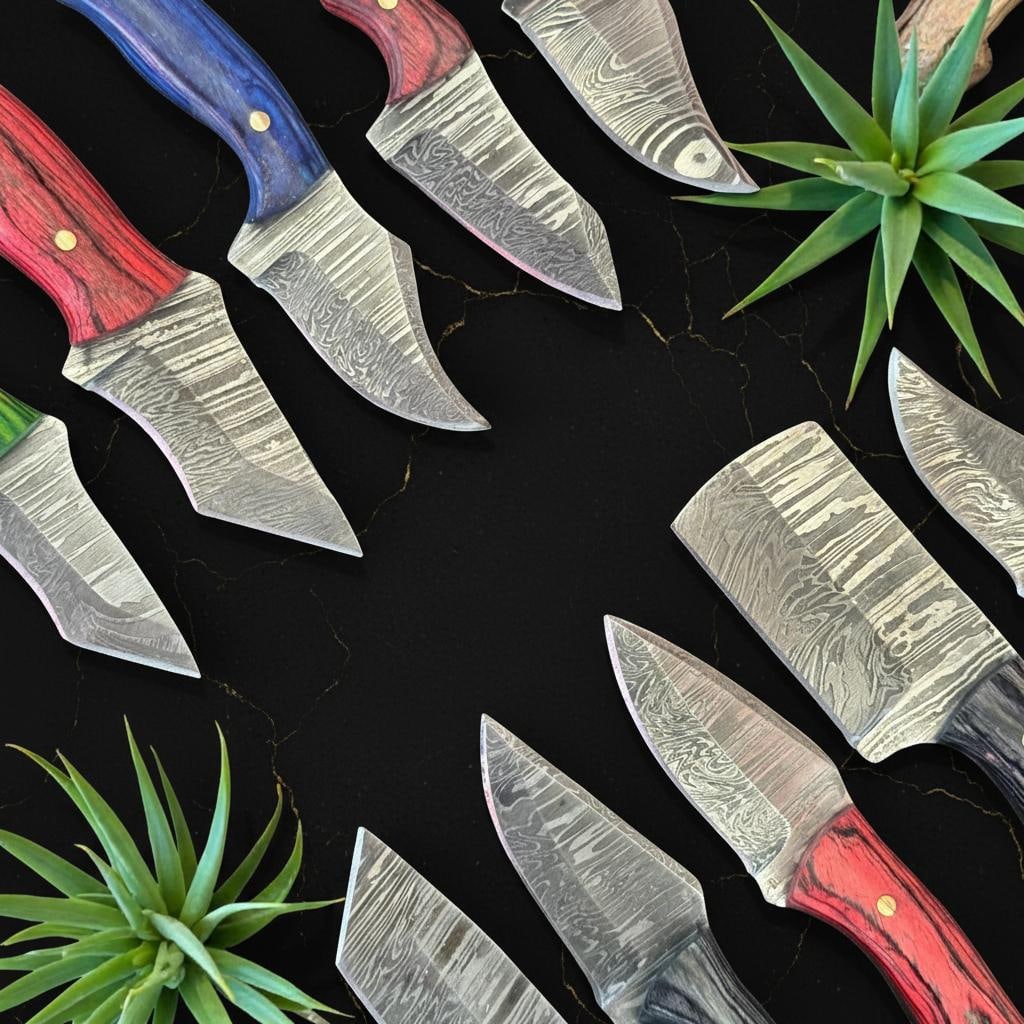 Hand Forged Damascus Steel Skinner Knife Set, Lot of 10 with Pakka Wood Handles - 4
