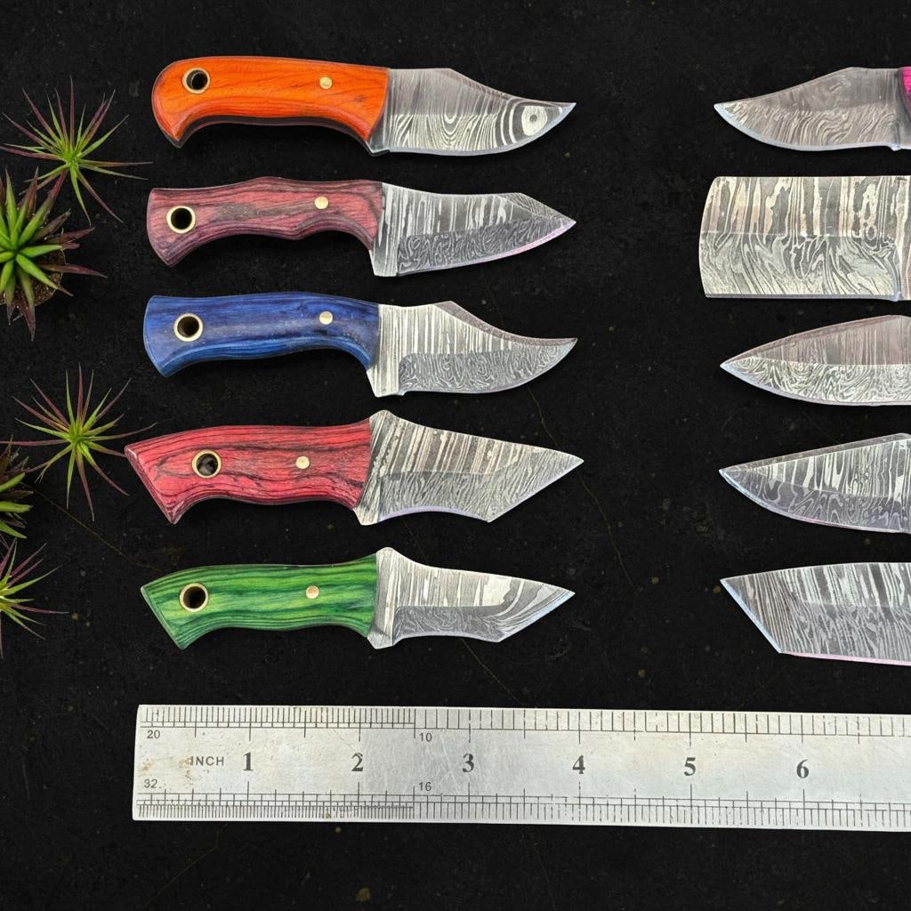 Hand Forged Damascus Steel Skinner Knife Set, Lot of 10 with Pakka Wood Handles - 5