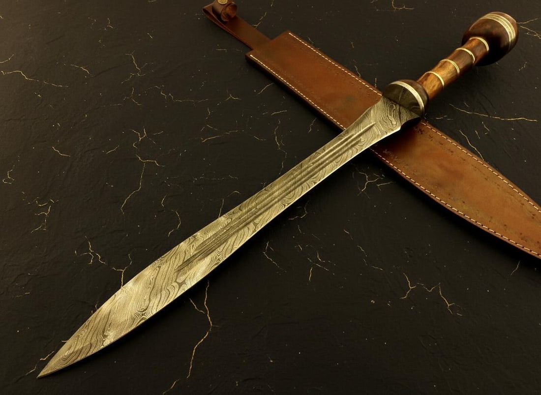 Hand Forged Damascus Steel Gladius Sword 26" Roman Warrior Style with Sheath - 2