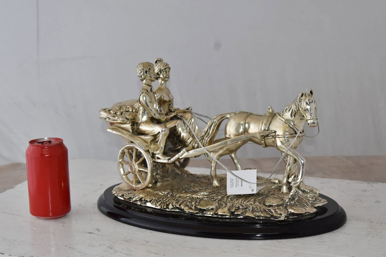 Horse With Carriage Resin Statue with Silver Coating Size: 17" x 10" x 10"H - 4
