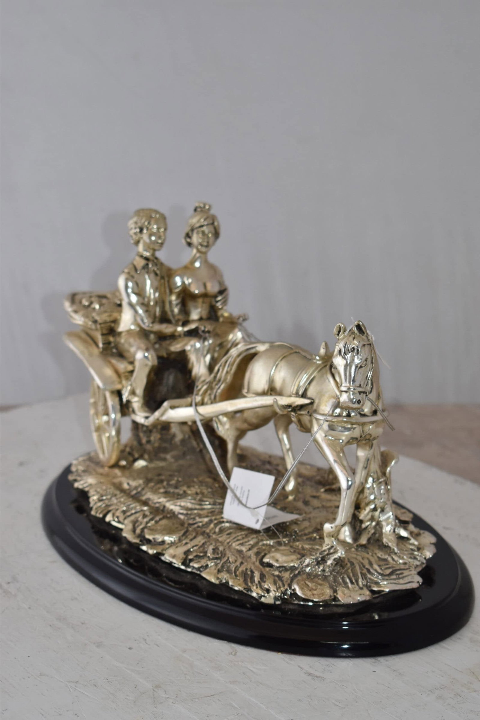 Horse With Carriage Resin Statue with Silver Coating Size: 17" x 10" x 10"H - 5