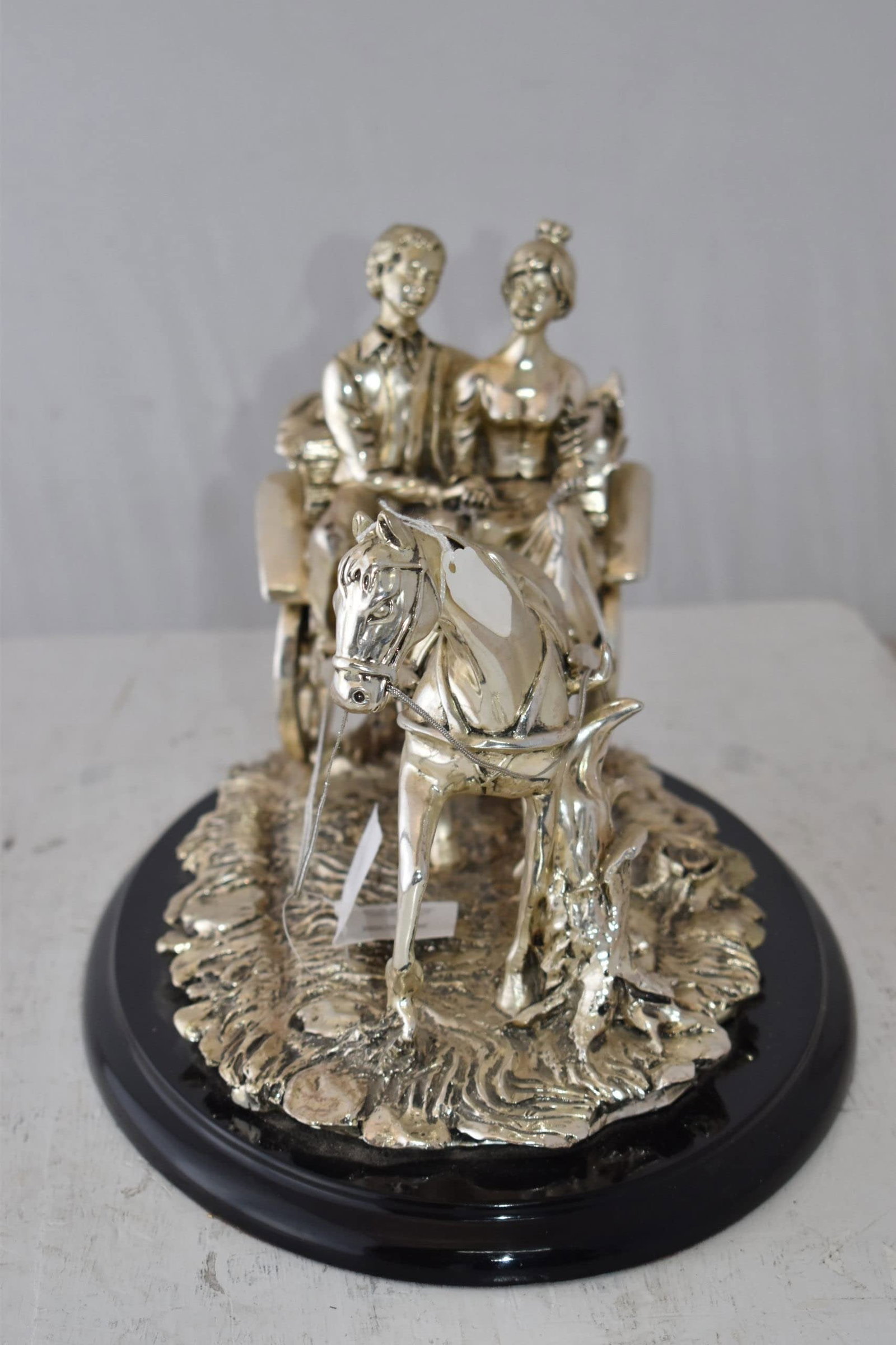 Horse With Carriage Resin Statue with Silver Coating Size: 17" x 10" x 10"H - 6