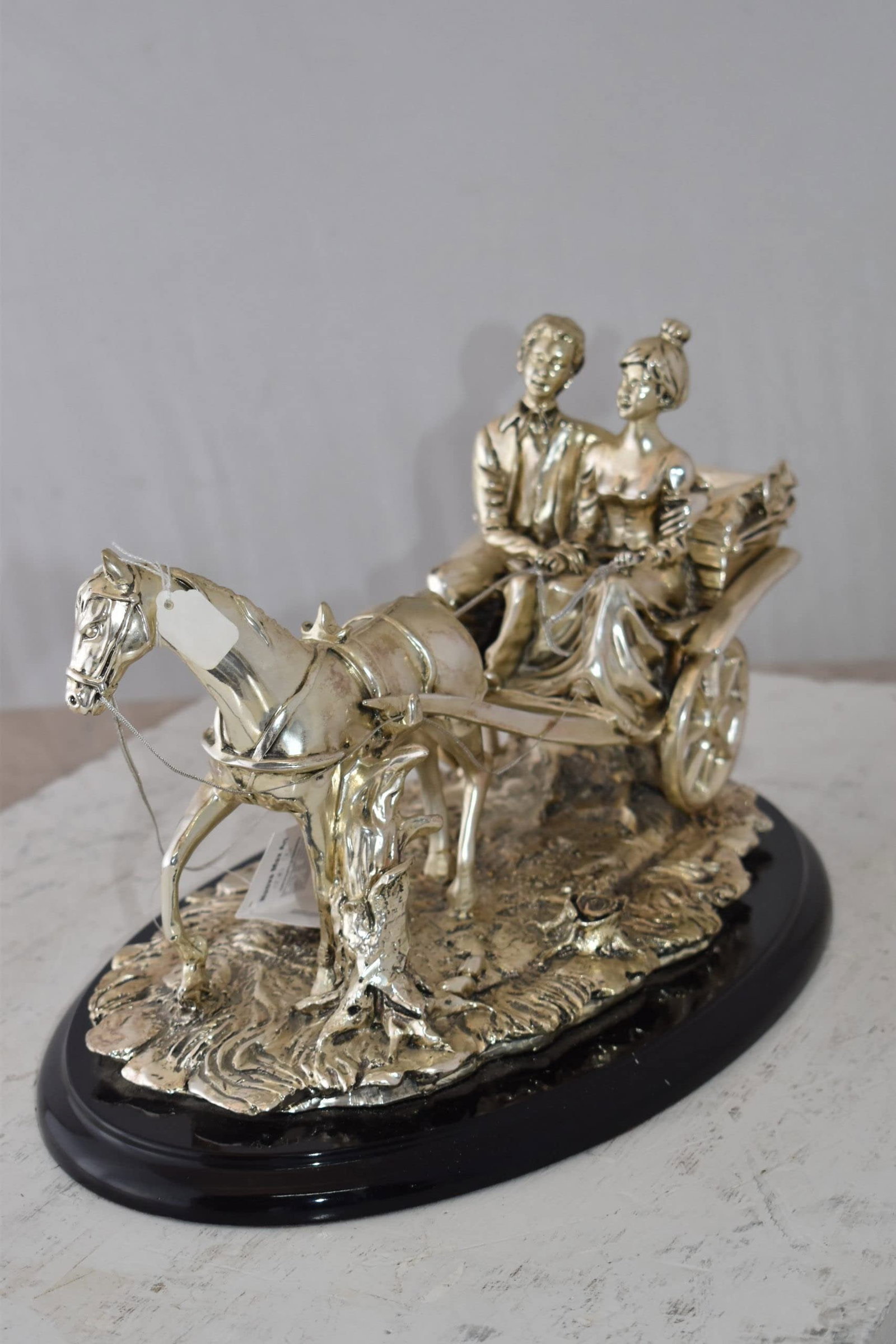 Horse With Carriage Resin Statue with Silver Coating Size: 17" x 10" x 10"H - 7