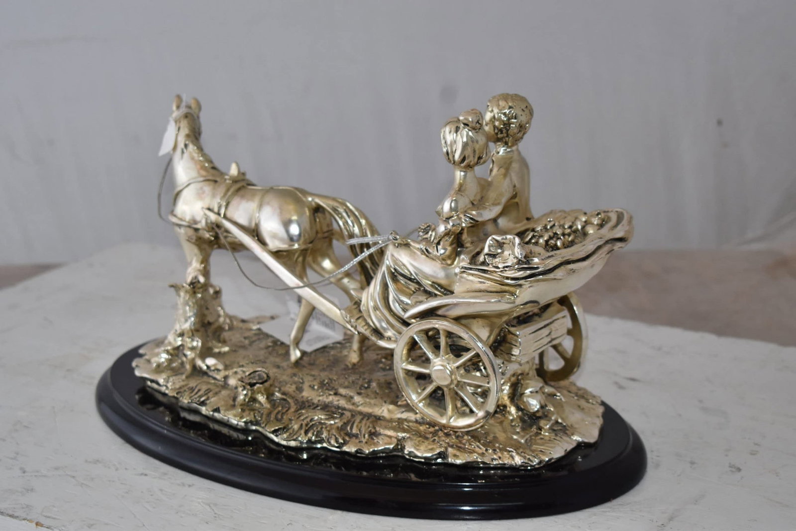 Horse With Carriage Resin Statue with Silver Coating Size: 17" x 10" x 10"H - 9