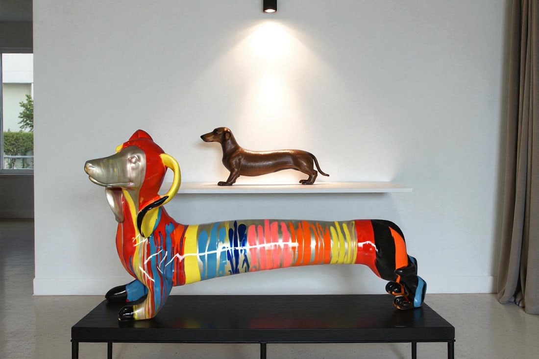 Modern Graffiti Looking Weenie Dachshund Dog Statue from Resin 25" x 10" x 15"H - 2