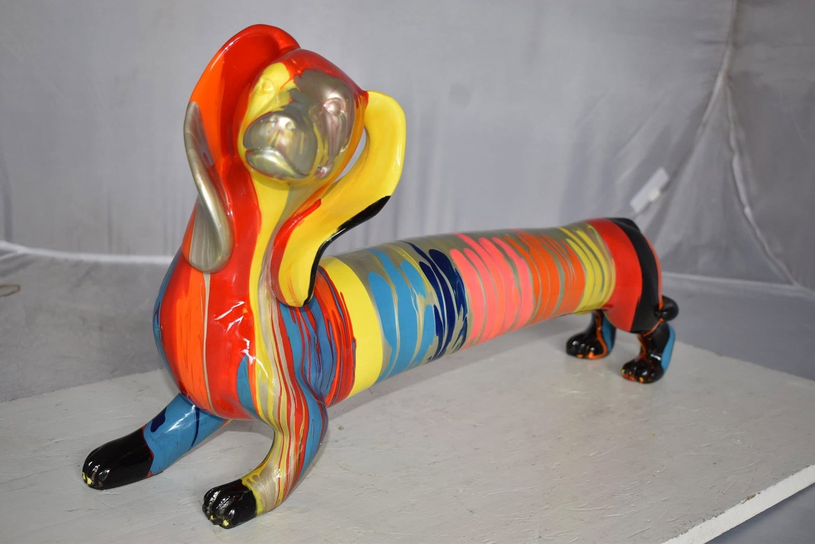 Modern Graffiti Looking Weenie Dachshund Dog Statue from Resin 25" x 10" x 15"H - 5