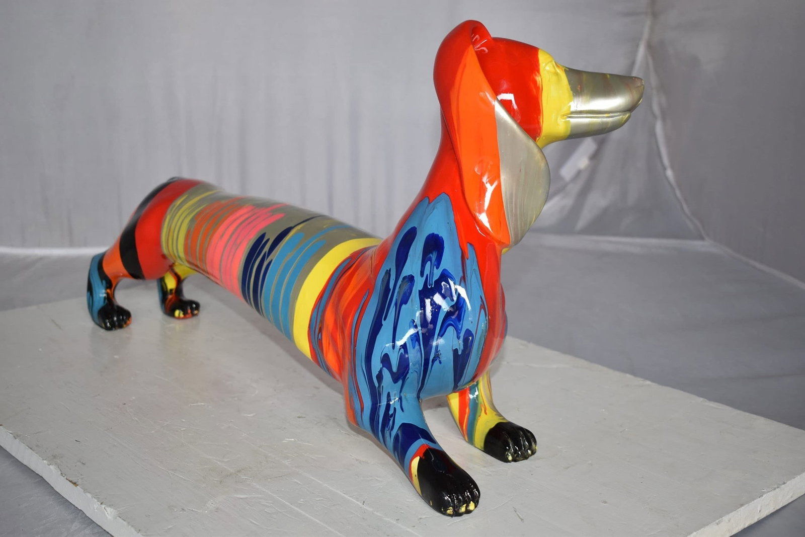 Modern Graffiti Looking Weenie Dachshund Dog Statue from Resin 25" x 10" x 15"H - 8