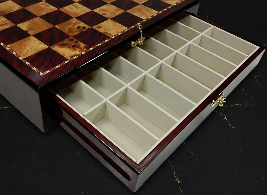 Hand Painted Alice in Wonderland Fantasy Chess Set with Cherry Color Storage Drawer Board - 2