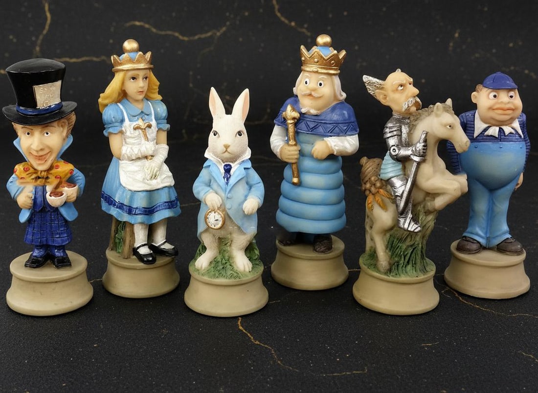 Hand Painted Alice in Wonderland Fantasy Chess Set with Cherry Color Storage Drawer Board - 4
